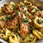 Cajun Chicken Tortellini with Garlic Sauce