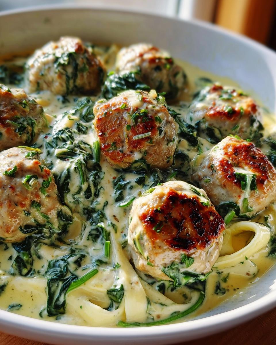 Chicken Ricotta Meatballs in Spinach Alfredo Sauce - detail 1