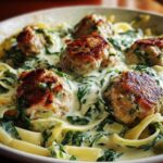 Chicken Ricotta Meatballs in Spinach Alfredo Sauce