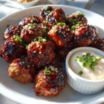 Korean BBQ Meatballs with Spicy Mayo Dip