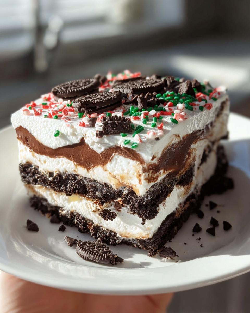 No Bake Christmas Oreo Lasagna - detail 1