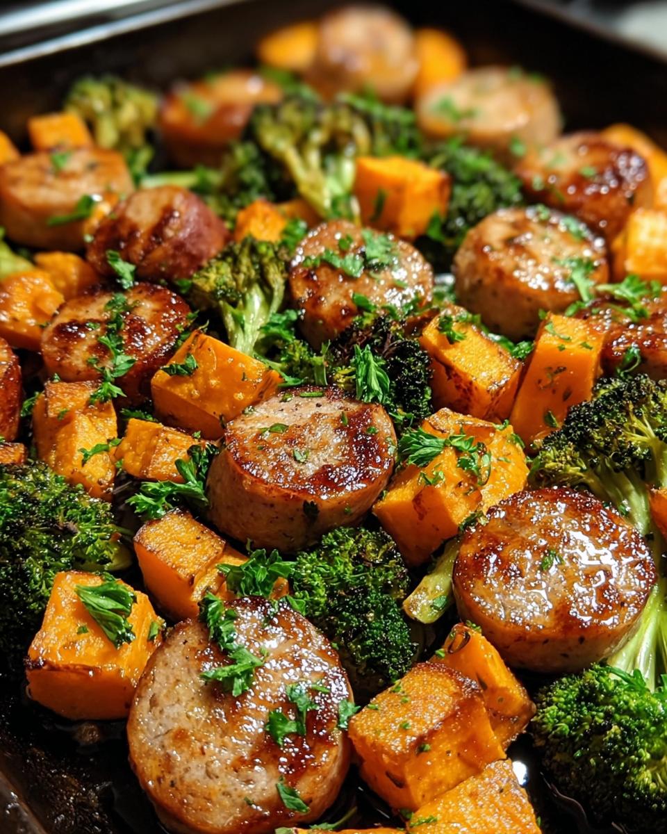 Sheet Pan Sausage and Sweet Potatoes with Honey Garlic Sauce - detail 1
