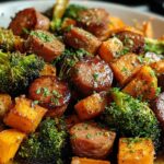 Sheet Pan Sausage and Sweet Potatoes with Honey Garlic Sauce
