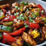 Sizzling Black Pepper Chicken with Crisp Veggies & Garlic Soy Glaze