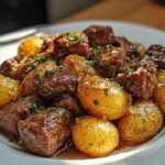 Slow Cooker Garlic Butter Beef Bites & Potatoes