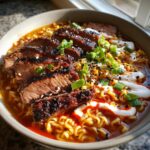 Spicy Korean Ramen with Grilled Beef & Creamy Sauce