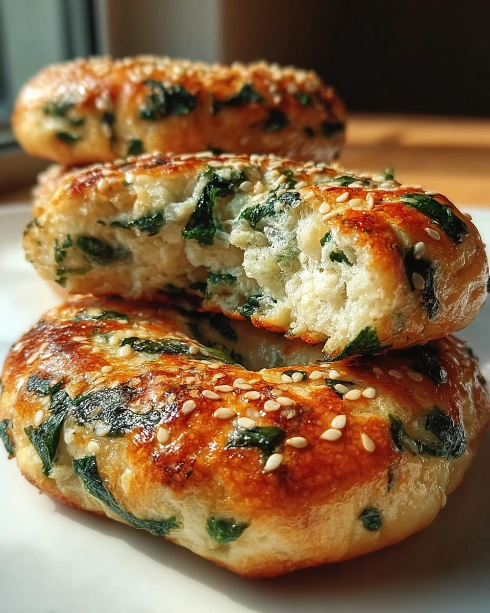 Spinach Cottage Cheese Flat Bagels - detail 1
