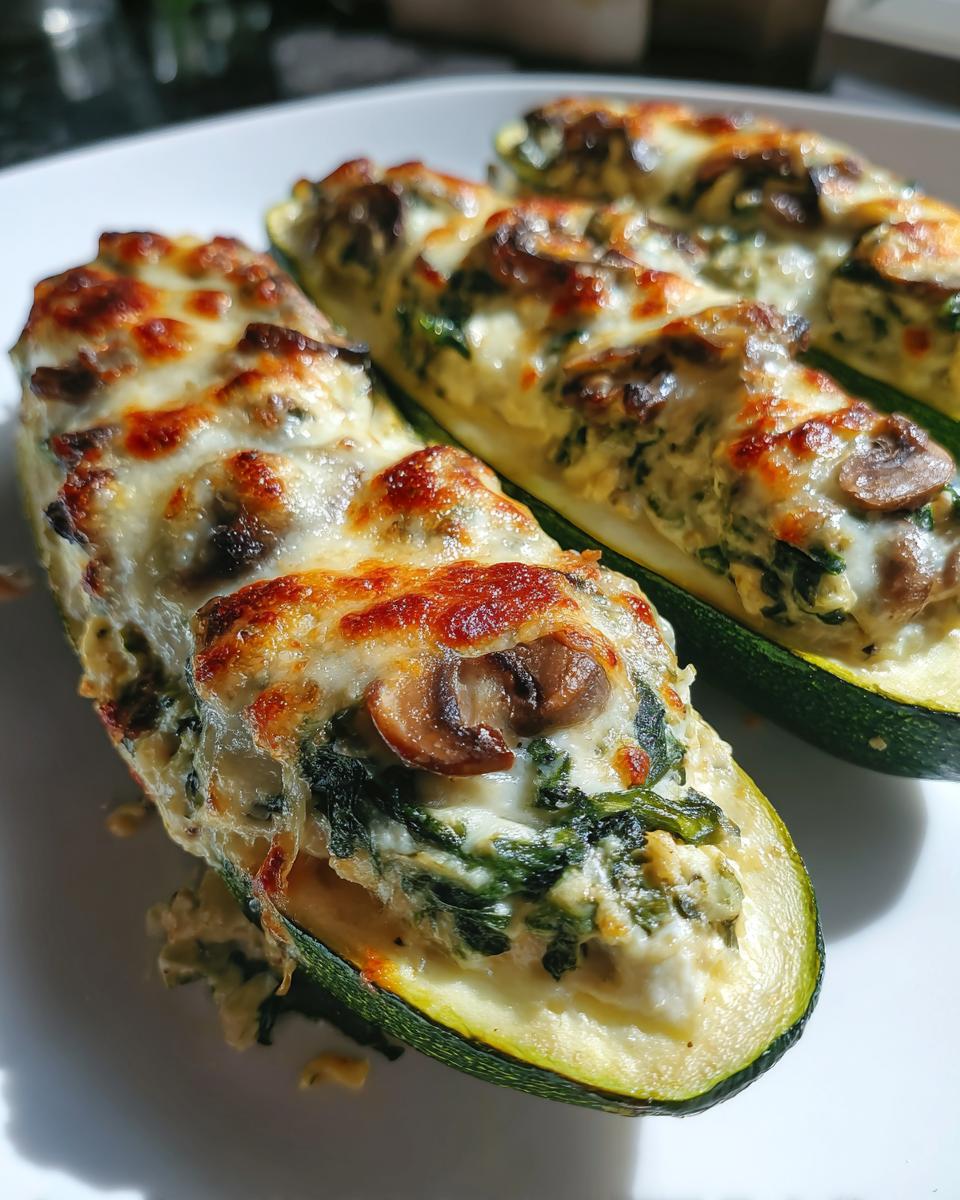 Spinach, Mushroom, and Ricotta Stuffed Zucchini - detail 2